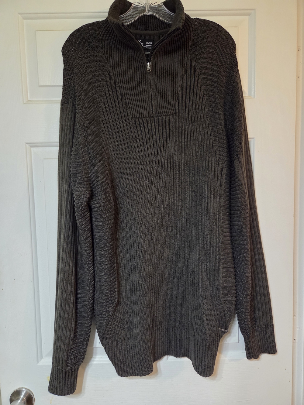 Dark Black By Projerk Raw  Men's Half-Zip Ribbed Sweater - Dark Green